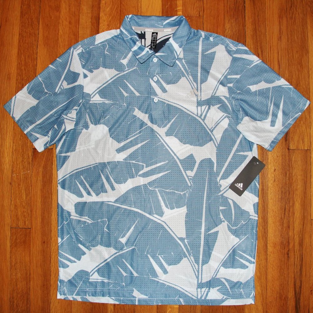 Adidas Palm Leaf Mesh Golf Polo Shirt Mens M Blue
